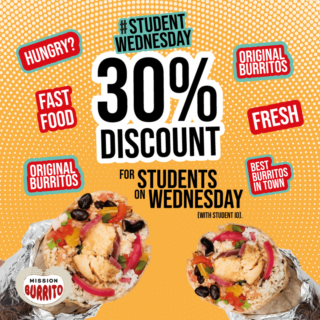 Students get 30% off every Wednesday